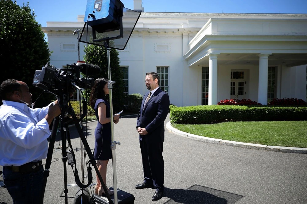 WASHINGTON, DC - JUNE 09: White House Deputy Assistant To The President Sebastian Gorka participates in a television interview outside the White House West Wing June 9, 2017 in Washington, DC. A former national security editor for Breitbart, Gorka has hard-line stands on Islam and terrorism and past involvement in right-wing Hungarian politics. (Photo by Chip Somodevilla/Getty Images)