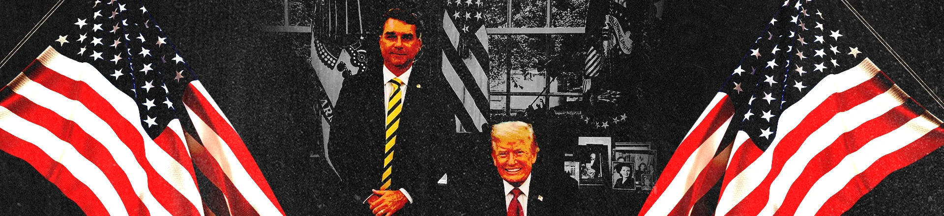 Donald Trump e Flavio Bolsonaro unidos pela submissão da América Latina à Doutrina Donroe. Donald Trump e Flavio Bolsonaro unidos pela submissão da América Latina à Doutrina Donroe.