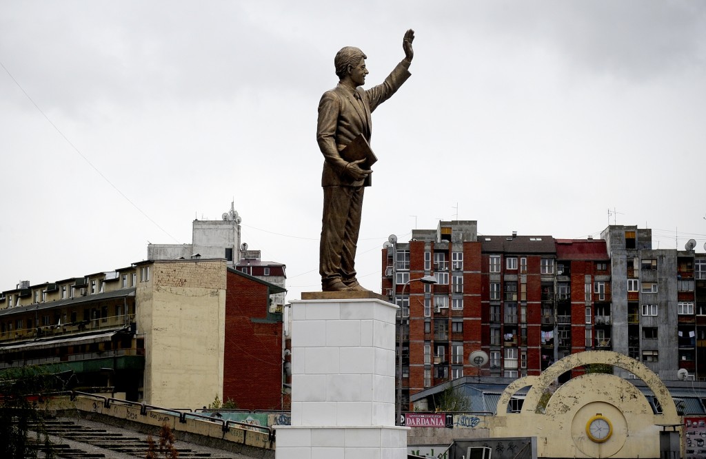 Photo taken on October 13, 2009 shows a statue of former US President Bill Clinton erected by Kosovo authorities in Pristina. Kosovo Albanians admire Clinton because of his role in the 1999 NATO bombings of then Yugoslavia and honoured him by erecting a three-metre (10-feet) tall monument on a Pristina boulevard already named after him. The boulevard is already graced by a 12-metre tall mural of the former president. Former US president Bill Clinton will in November attend the unveiling of a statue of himself, Kosovo's "saviour,". AFP PHOTO / ARMEND NIMANI (Photo credit should read Armend Nimani/AFP/Getty Images)